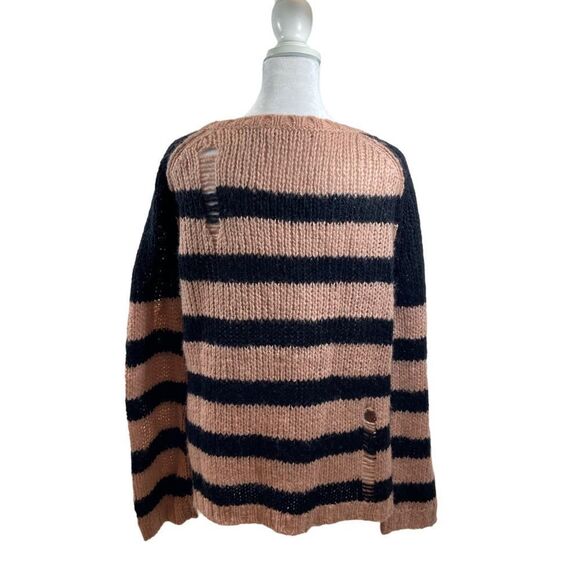 Pam & Gela Distressed Striped Asymmetrical Hem Sweater Small Wool Blend - Picture 8 of 12